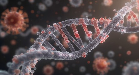DNA helix and viral elements, medical science, infection concept