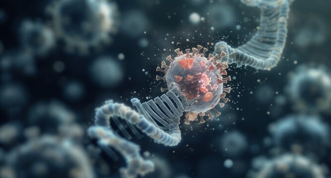 Viral pathogen illustration with genetic material - Powered by Adobe