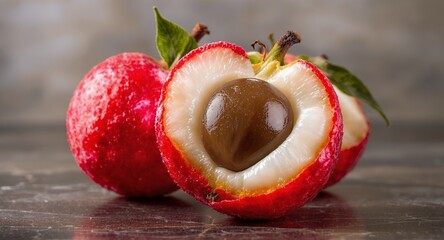 Close-up of Freshly Cut Tropical Fruit, Showing Seed and Pulp