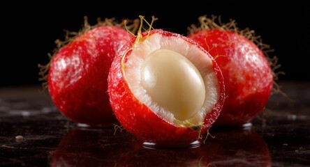 Exotic Fruit Macro Ripe, Juicy Rambutan, Close-Up with Vivid Colors and Texture