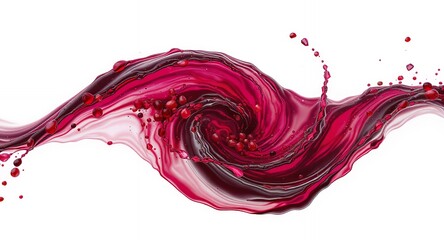 Vibrant Red Liquid Swirl with Droplets on White