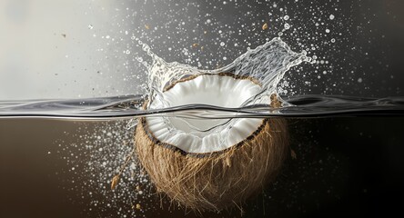 Coconut Splashing in Water Refreshing Tropical Drink Concept