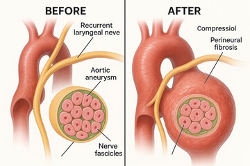 Medical Illustration of Aortic Aneurysm and Nerve Compression