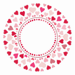 円形フレームとハートを描いたバレンタイン用ロマンチックベクター素材