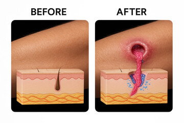 Skin infection illustration: Before and after.