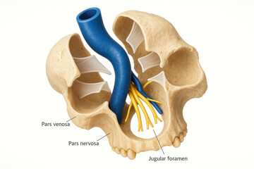 Anatomical Illustration of Skull Base with Veins and Nerves