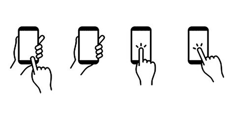 Smartphone and hand variation black icon set