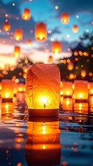 Floating water lanterns at night cultural festival