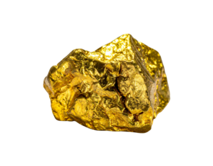 Rugged Raw Gold Ore Chunk with Natural Rough Texture Isolated on White