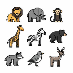 Stylized Animal Illustrations with Bold Outlines and Playful Charm for Children's Designs