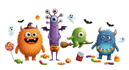 Obraz premium Cute halloween cartoon monsters collection isolated on white background