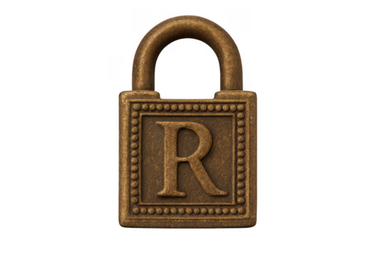 Vintage brass padlock with initial r