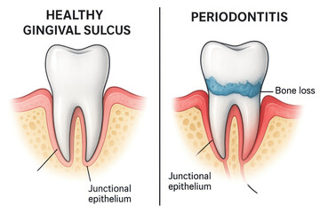 Illustration of Healthy Gingival Sulcus vs. Periodontitis
