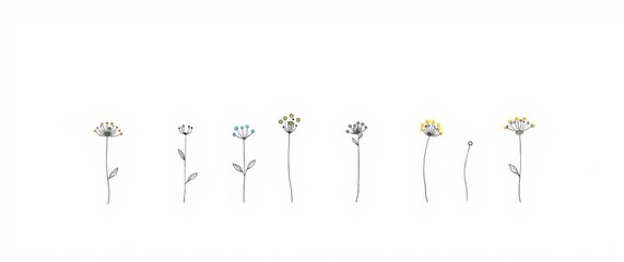 Delicate Floral Sketches in Black Line Art on White Background - Elegant Design