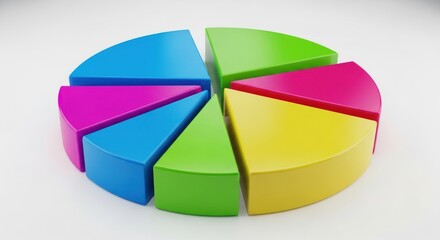 A colorful pie chart with six segments in blue, green, pink, yellow, and orange colors.