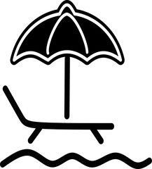 Sunbed with beach umbrella icon, colorful version. Beach loungers symbol.  Vector graphics and not Artificial Intelligence, logo illustration. Replaceable vector design.