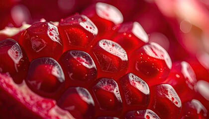 Close Up of Pomegranate Seeds in Deep Red Hues with Dramatic Lighting and Sparkling Highlights Creating a Textured and Vibrant Pattern