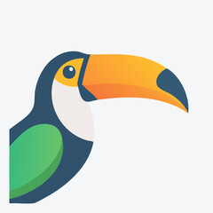 Fototapeta premium Cartoon Toucan Bird Profile View With Orange Yellow Beak And Green Wing Isolated On White Background