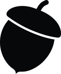 Acorn Black Silhouette Isolated Nature Icon Vector Graphic. Black Silhouette of an Acorn on White Background
