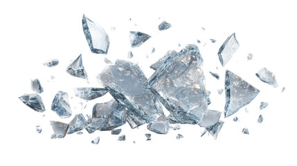 Shattered ice fragments suspended against a dark background shards broken