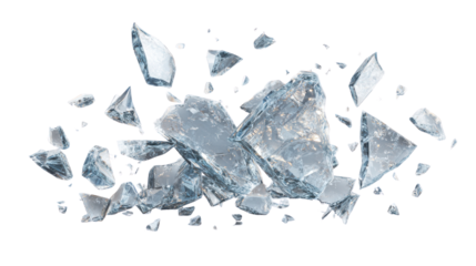 Shattered ice fragments suspended against a dark background shards broken