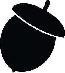 Acorn Black Silhouette Isolated Nature Icon Vector Graphic. Black Silhouette of an Acorn on White Background