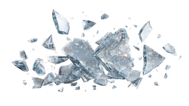 Shattered ice fragments suspended against a dark background shards broken