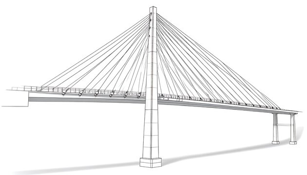 Architectural sketch of a cable-stayed bridge