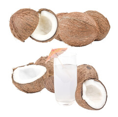 a tropical still life featuring fresh coconuts and a refreshing glass of coconut water with an umbrella