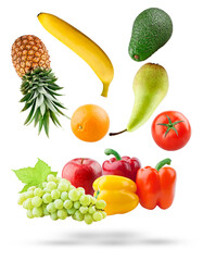 colorful assortment of fresh fruits and vegetables on a transparent background