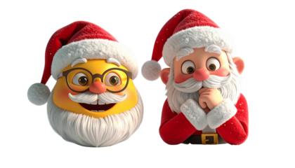  Santa Emoji with Glasses and Thinking Santa Emoji, isolated on transparent background