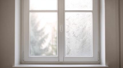 Fototapeta premium translucent. Minimalist white window frame with translucent panels filtering soft daylight. real-estate listings, architecture portfolios, designed for interior renovation comparisons for interiors.