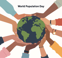 World population day awareness hands holding earth globe global community diversity celebration concept