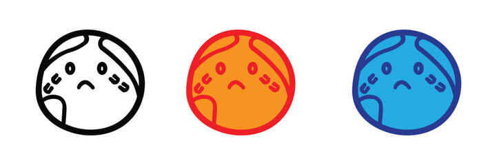 Three simple cartoon faces showing sadness and tears, isolated on transparent background