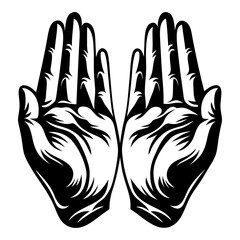Obraz premium Two outstretched hands in a black and white graphic illustration
