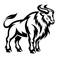 Obraz premium Stylized Black and White Illustration of a Powerful Bull in Aggressive Stance