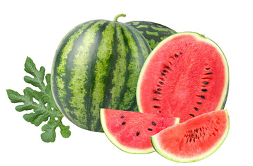 fresh whole watermelons and juicy slices with seeds