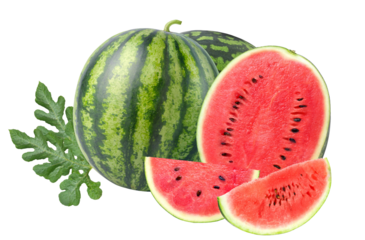 fresh whole watermelons and juicy slices with seeds