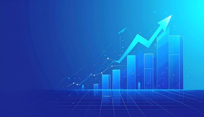 Abstract blue graph depicting growth and progress, with an upward-trending arrow