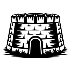 Naklejka premium A simple black and white illustration of a fortified castle tower