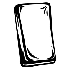 Modern black and white illustration of a hand holding a smartphone device