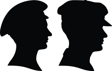 Set of Male Artist Silhouettes Wearing a Beret - Multiple Poses for Design