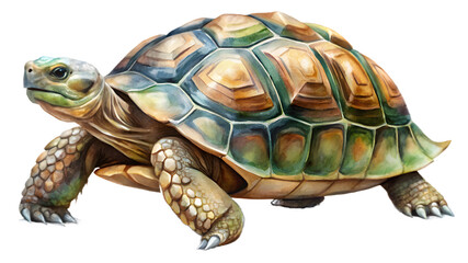 Fototapeta premium Watercolor illustration of a turtle isolated on transparent background, closeup view