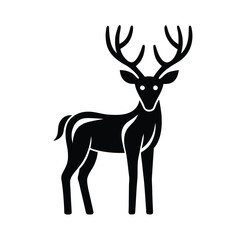 Vector illustration of a wild deer silhouette with prominent antlers suitable for Christmas and nature themed designs