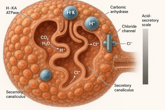 Gastric Parietal Cell with Acid Secretion Mechanism