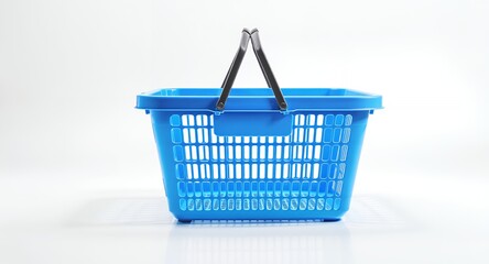 Shopping Basket - Blue - Plastic - Isolated on White, Retail, Grocery, Shopping Cart, Minimalist, Clean