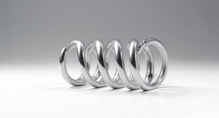 Shiny Silver Metal Spring Coil Detail on a White Background, Studio Shot