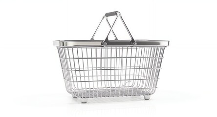 Shopping Basket Isolated Metal Wire Grocery Carrier with Handle