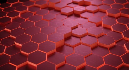 Abstract hexagon pattern in red with illuminated edges