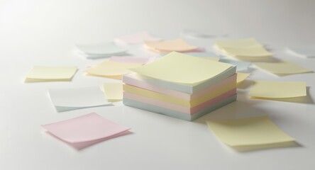 Stacked Colorful Note Pads and Scattered Sticky Notes